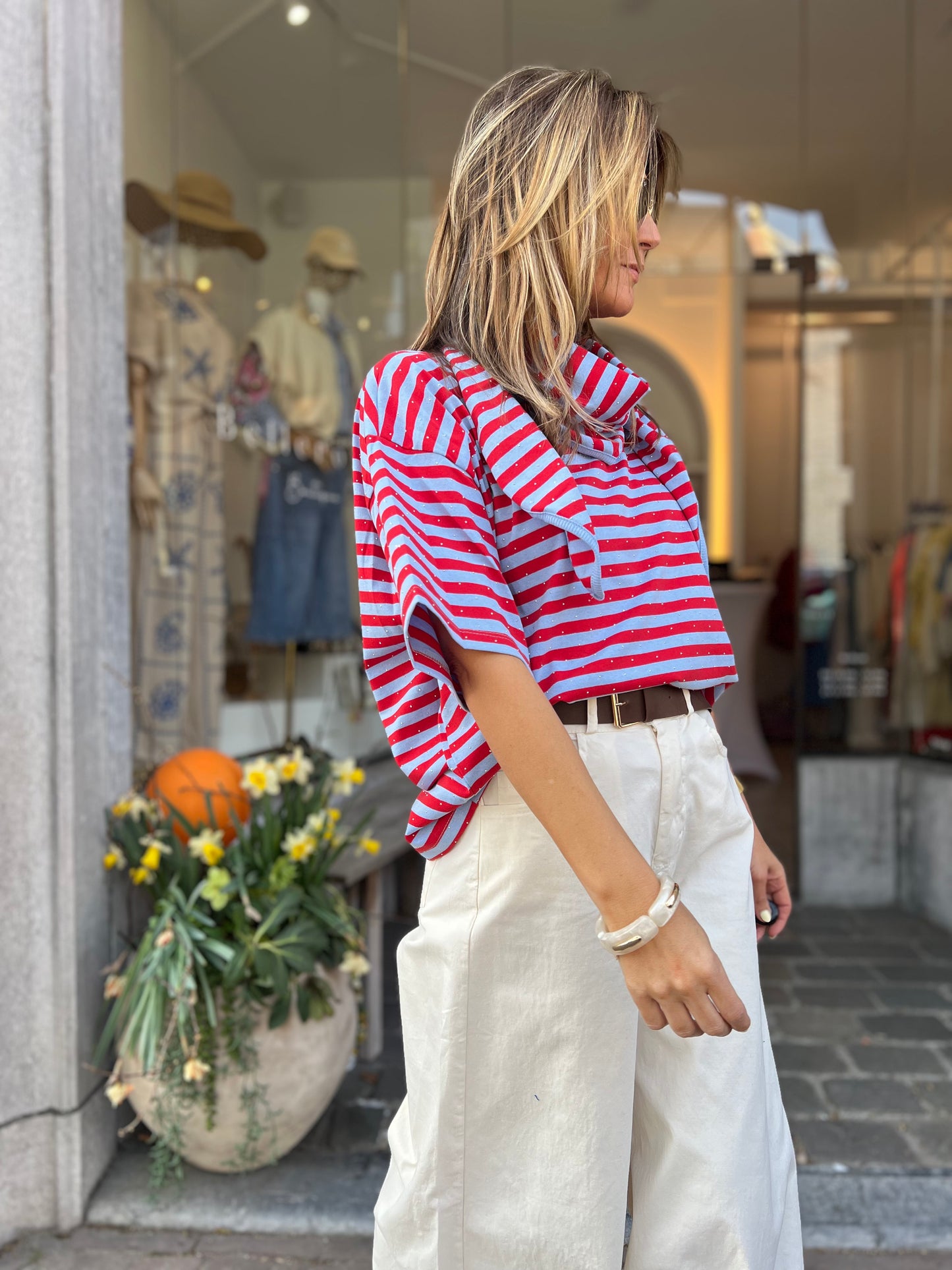 CANDY STRIPE SCARF TEE RED/BLUE
