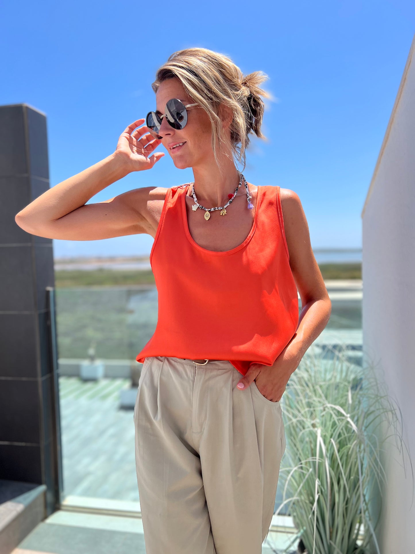 CORAL SATIN TOP