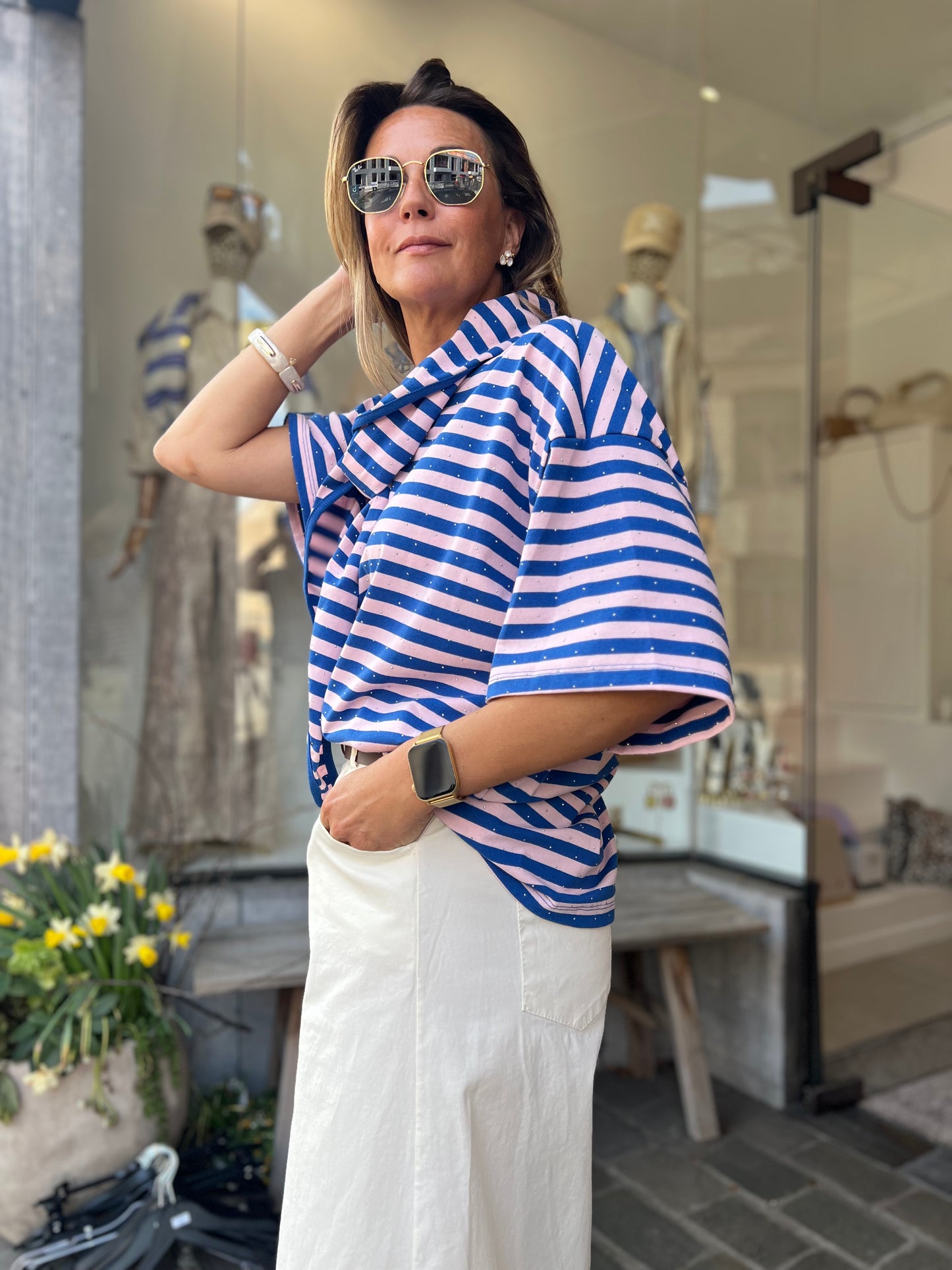 CANDY STRIPE SCARF TEE PINK/BLUE