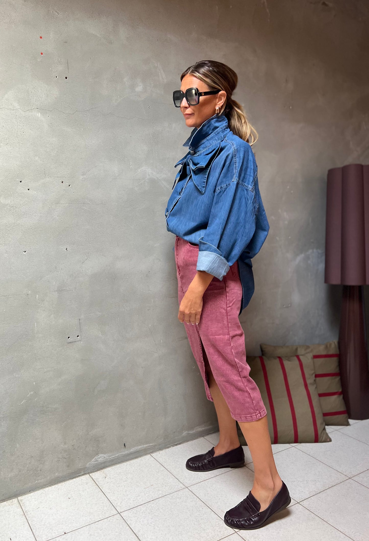 DUSTED PINK DENIM SKIRT