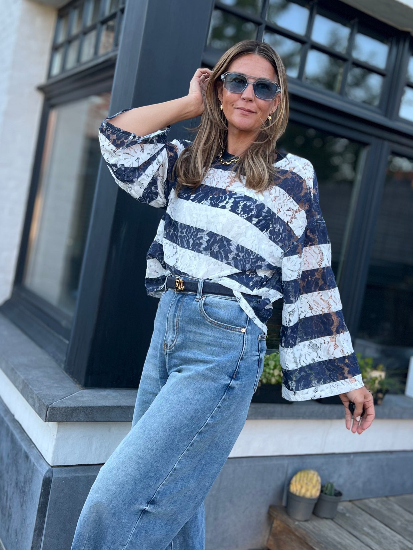 LIZ LACE SHIRT WHITE/BLUE