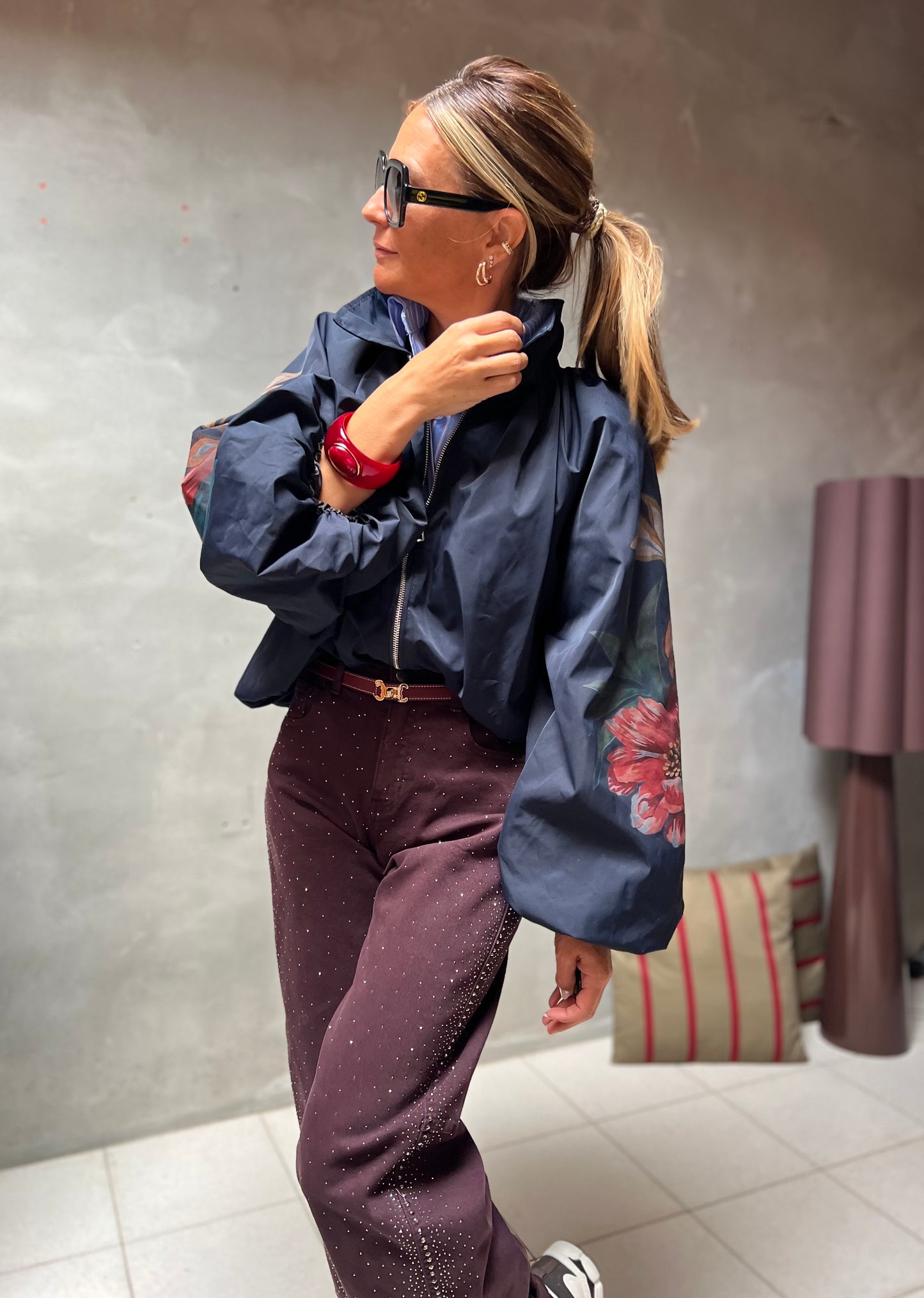 LEONIE BOMBER NAVY FLORAL