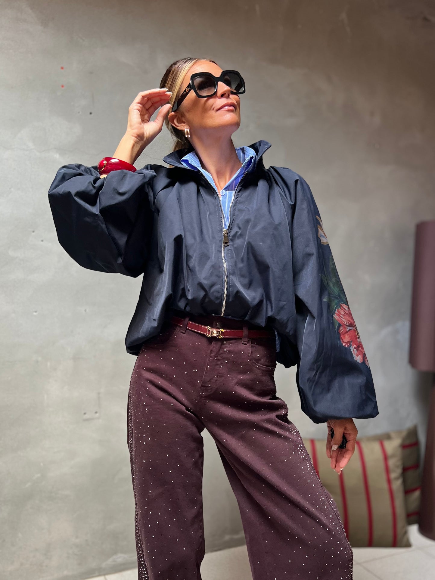 LEONIE BOMBER NAVY FLORAL