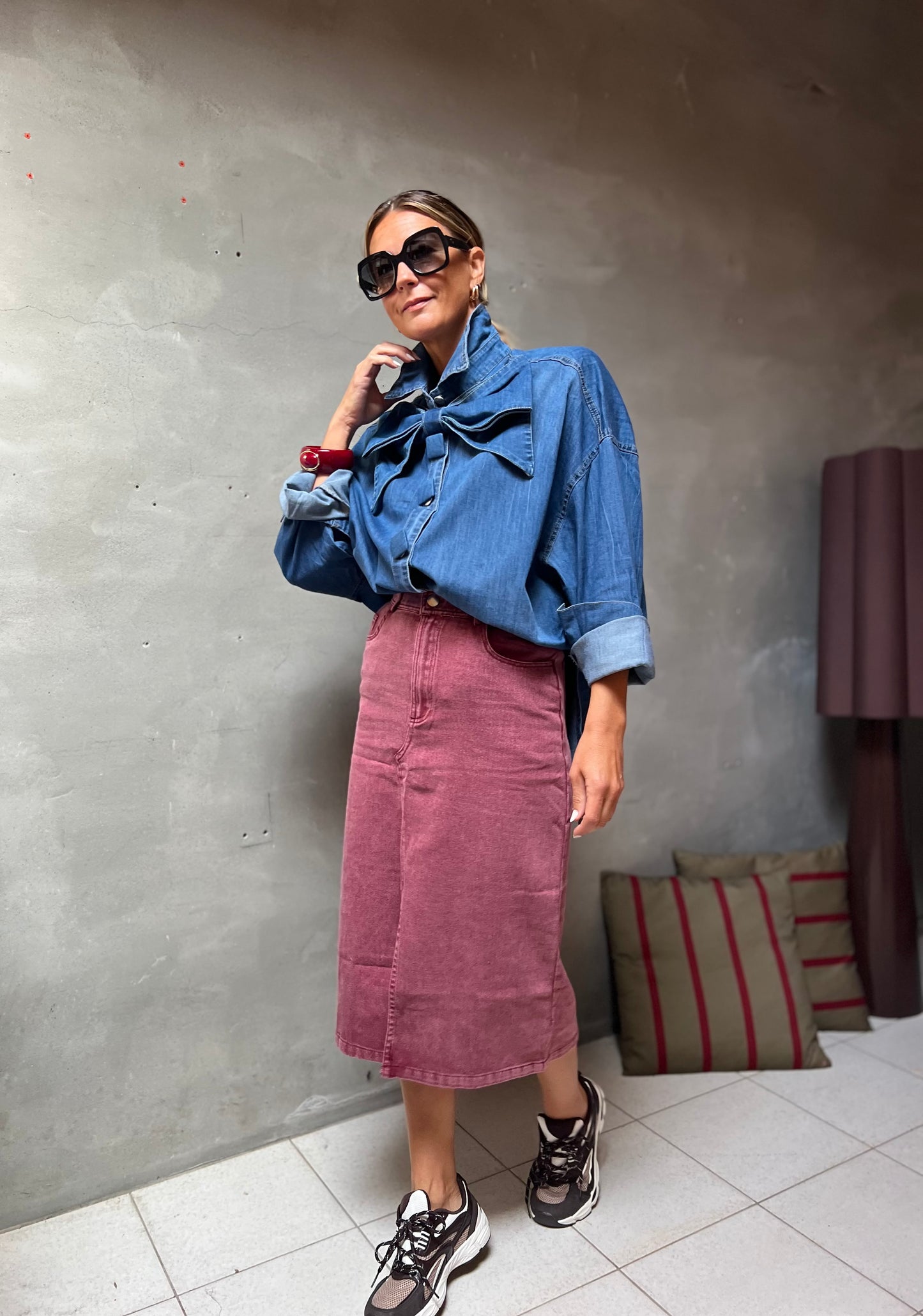 DUSTED PINK DENIM SKIRT