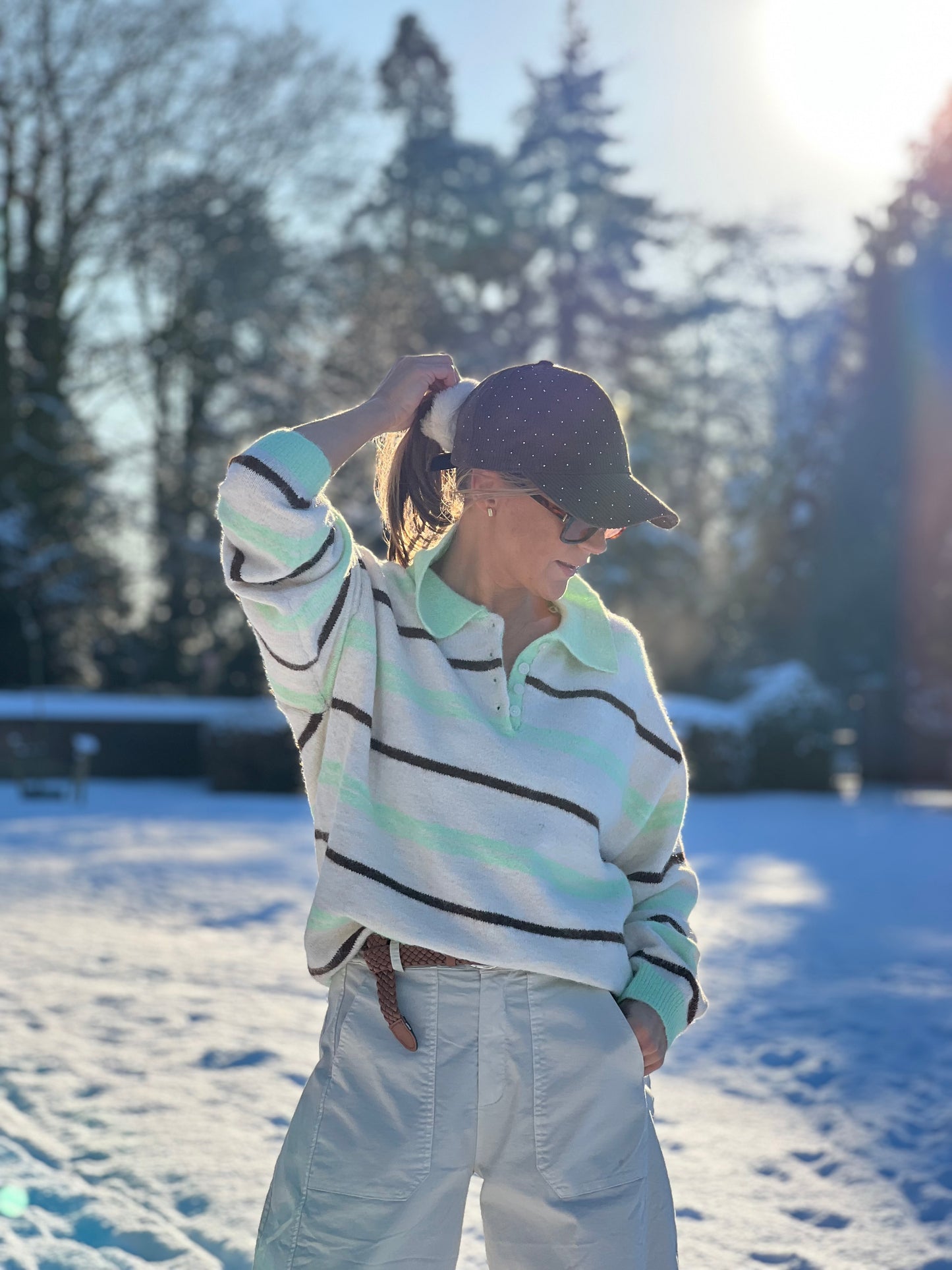 SALM KNITTED POLOSHIRT groen/beige