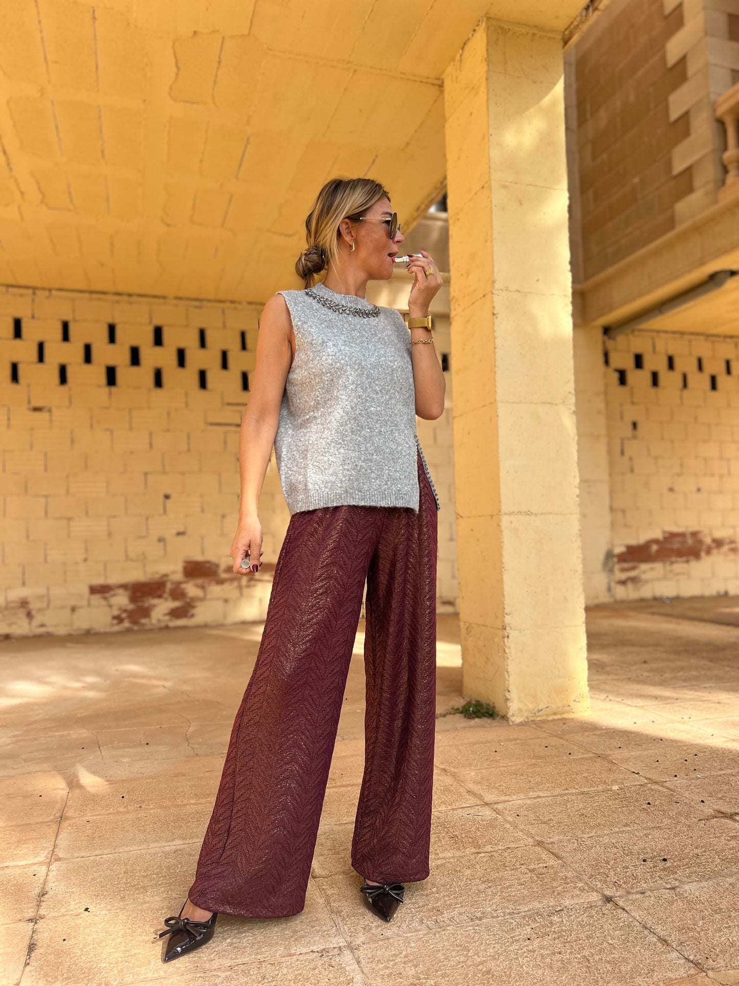 ANDEZ PANTS WINE SHIMMER