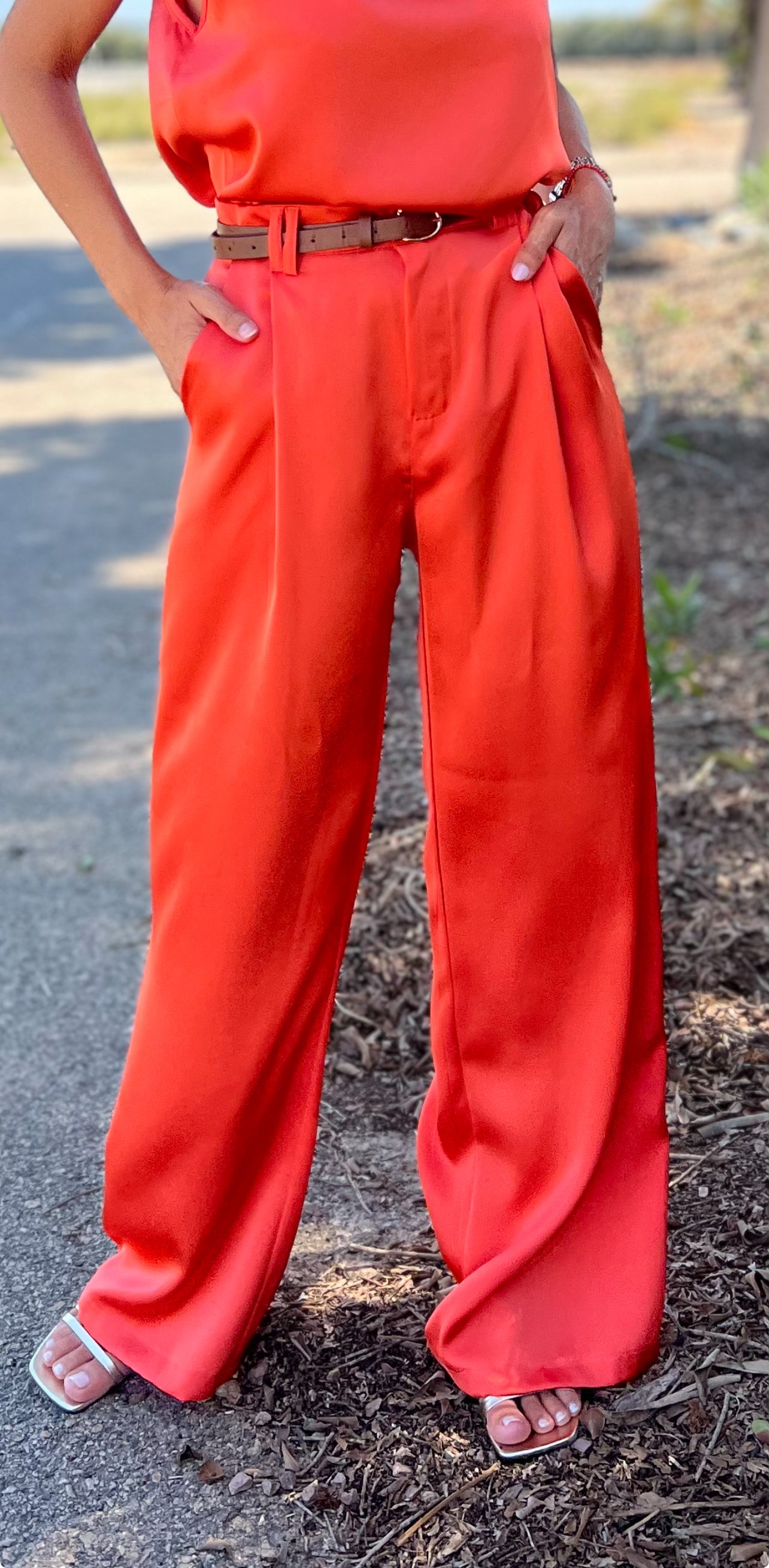 CORAL SATIN PANTS