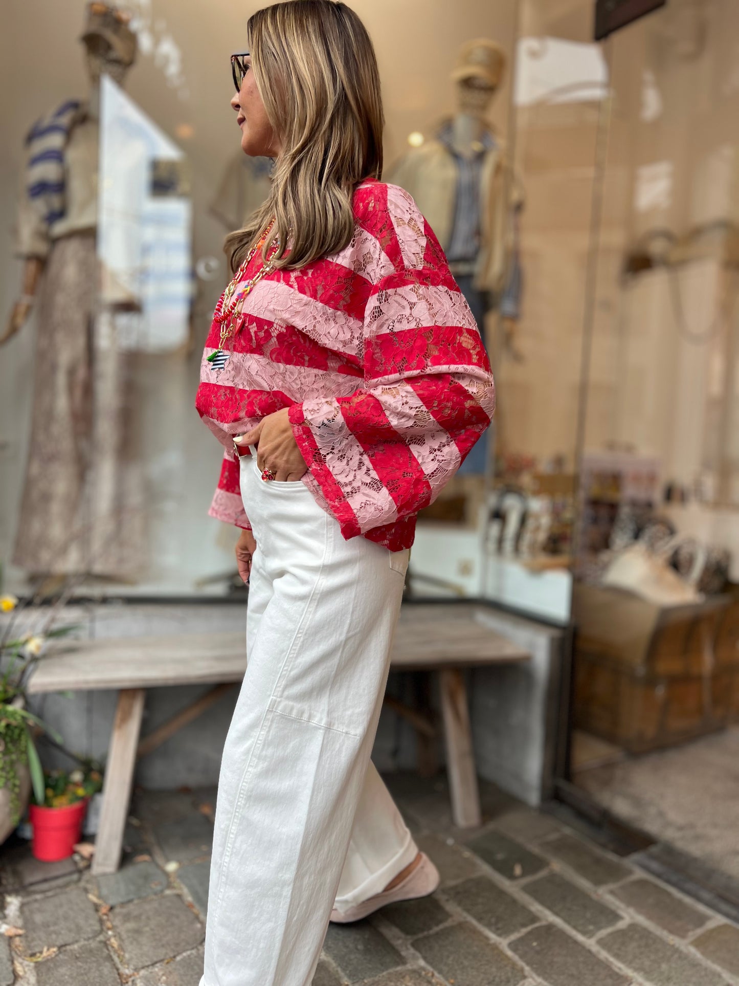 LIZ LACE SHIRT RED/ROSÉ