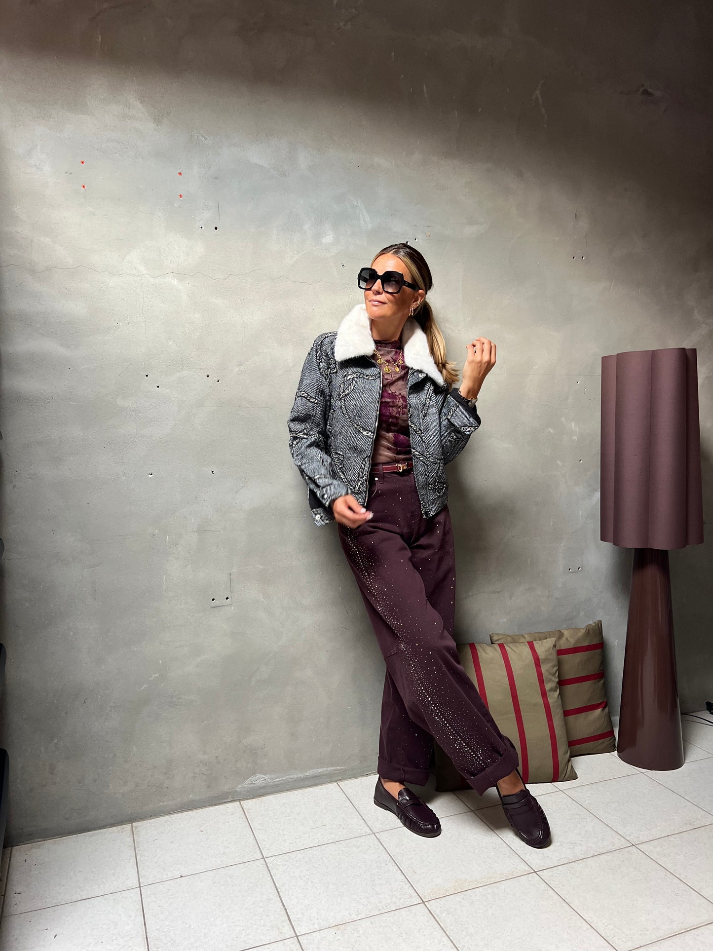 ELODIE RHINESTONE BARREL PANTS