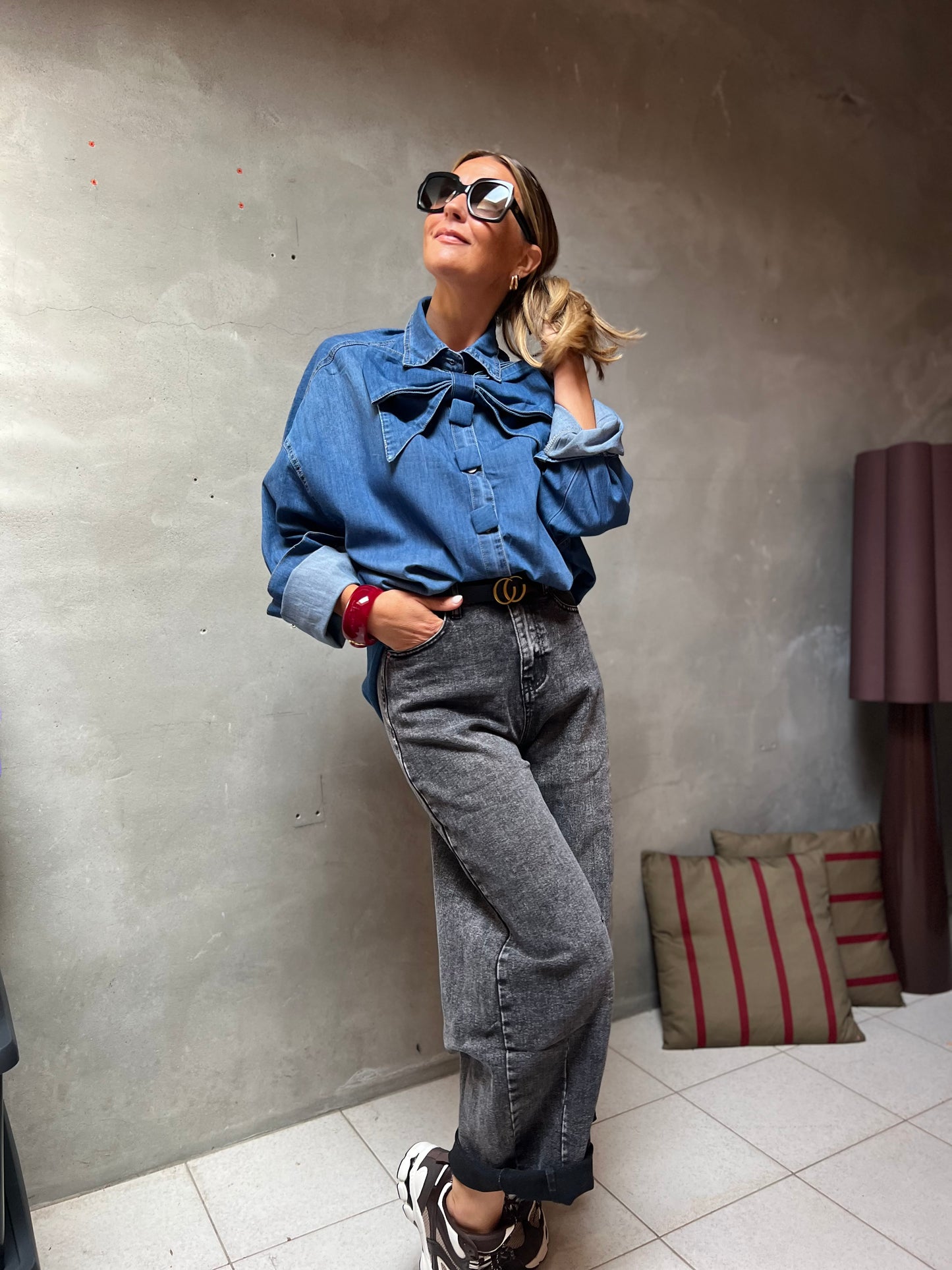 DENIM BOW BLOUSE