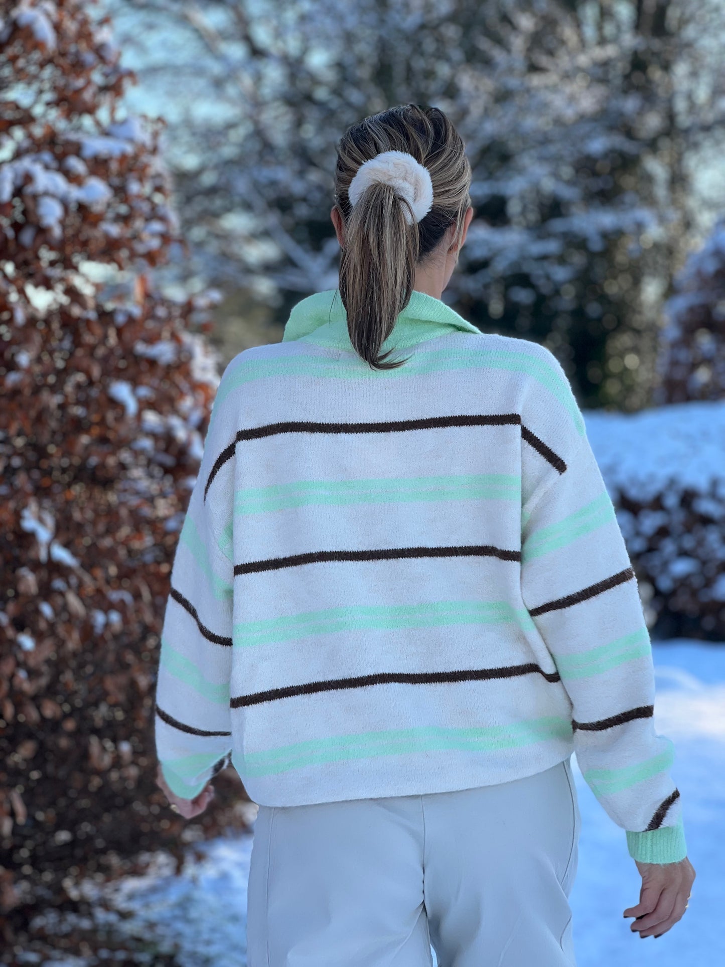 SALM KNITTED POLOSHIRT groen/beige