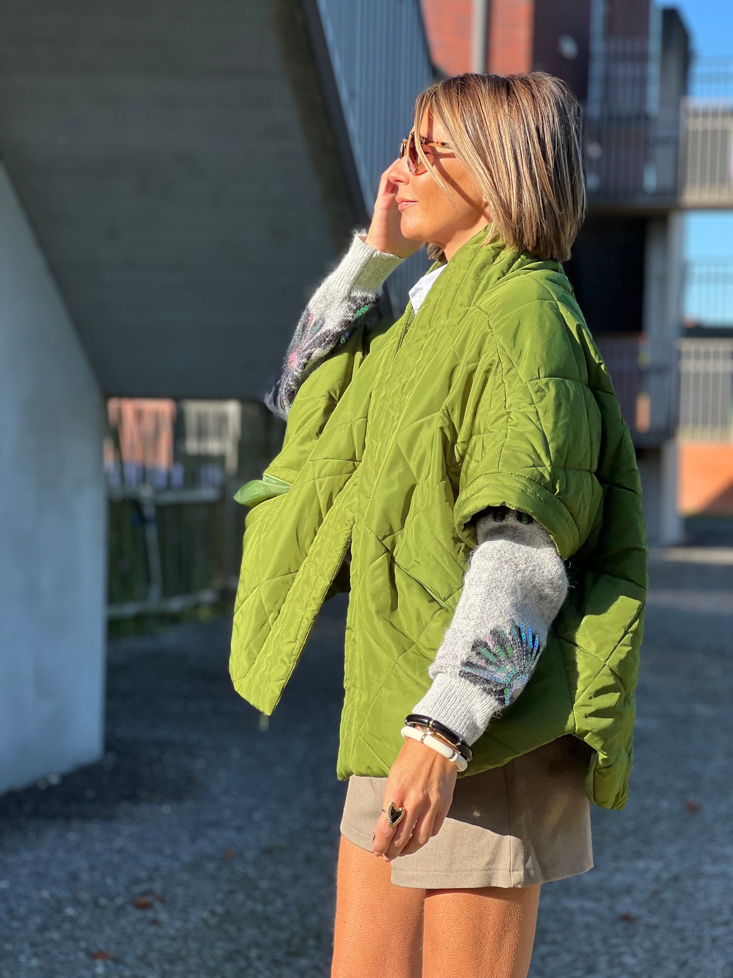 PADDED PONCHO GILET GREEN