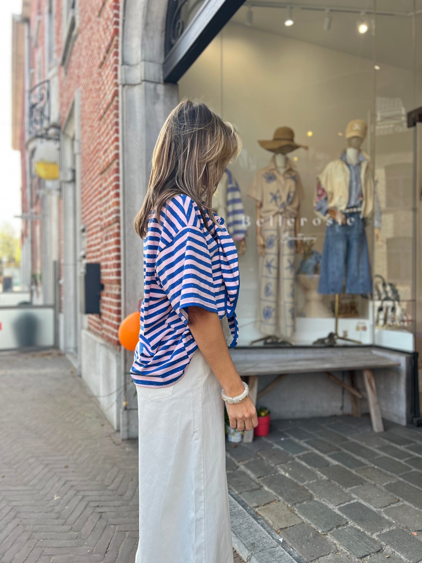 CANDY STRIPE SCARF TEE PINK/BLUE