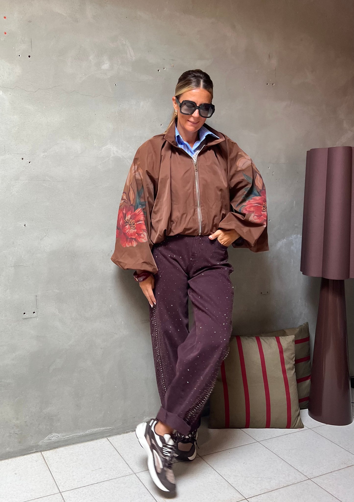 LEONIE BOMBER CAMEL FLORAL